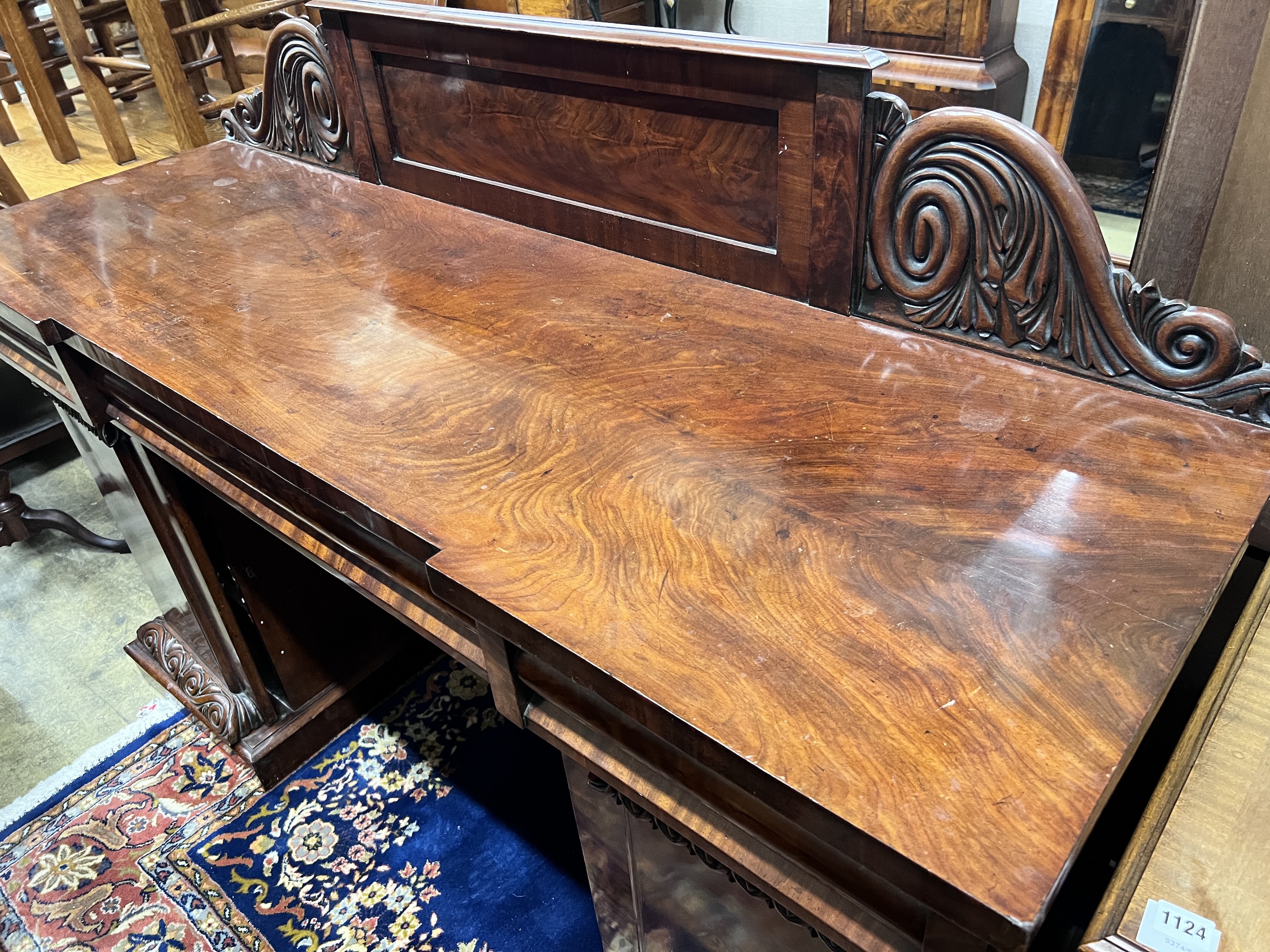 A William IV mahogany pedestal sideboard, length 168cm